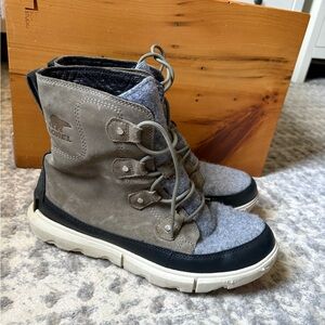Sorel Taupe Suede & Light Gray Wool Lace-Up Boot